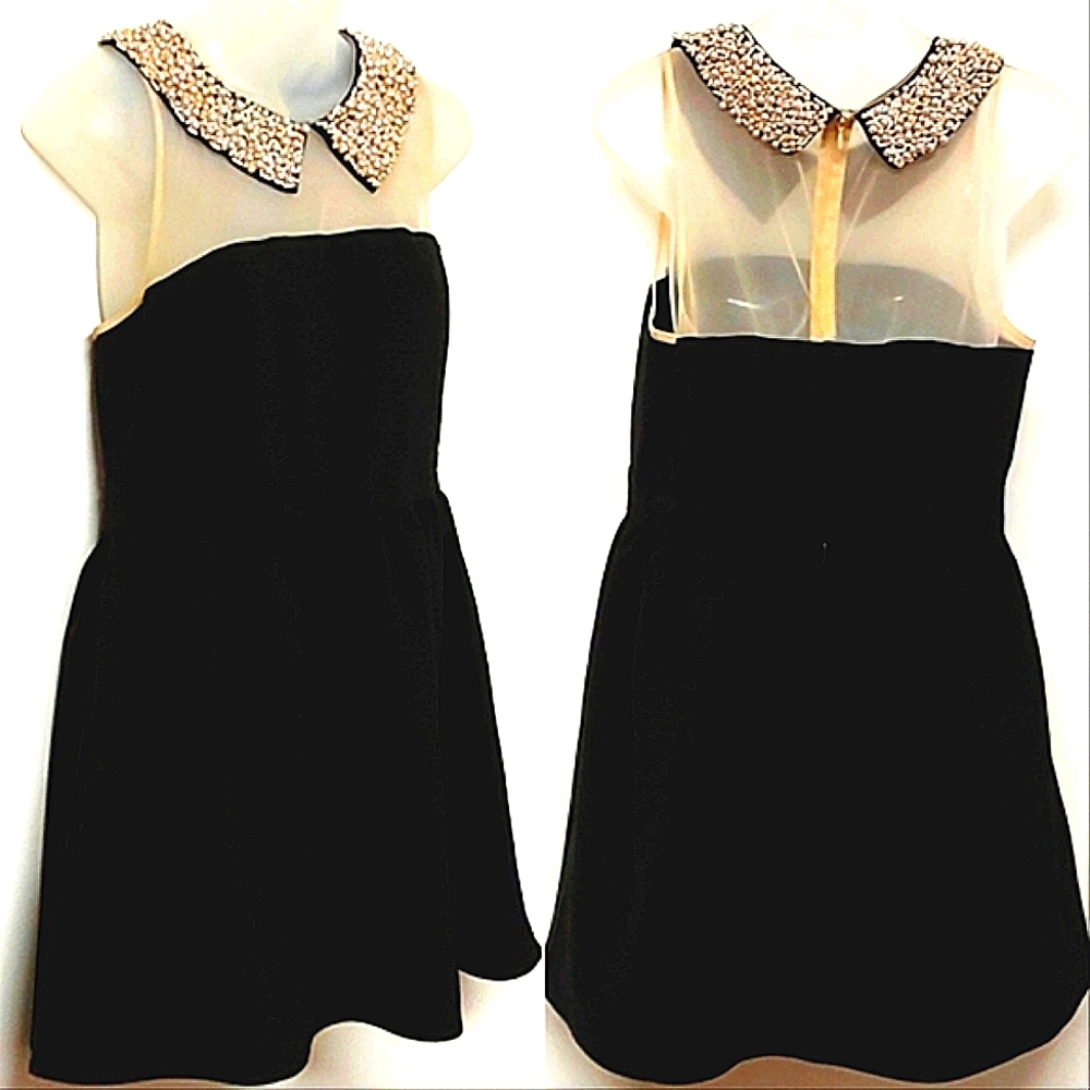 Darling Brand Black Event Dress, Pearl Collar, Size Large